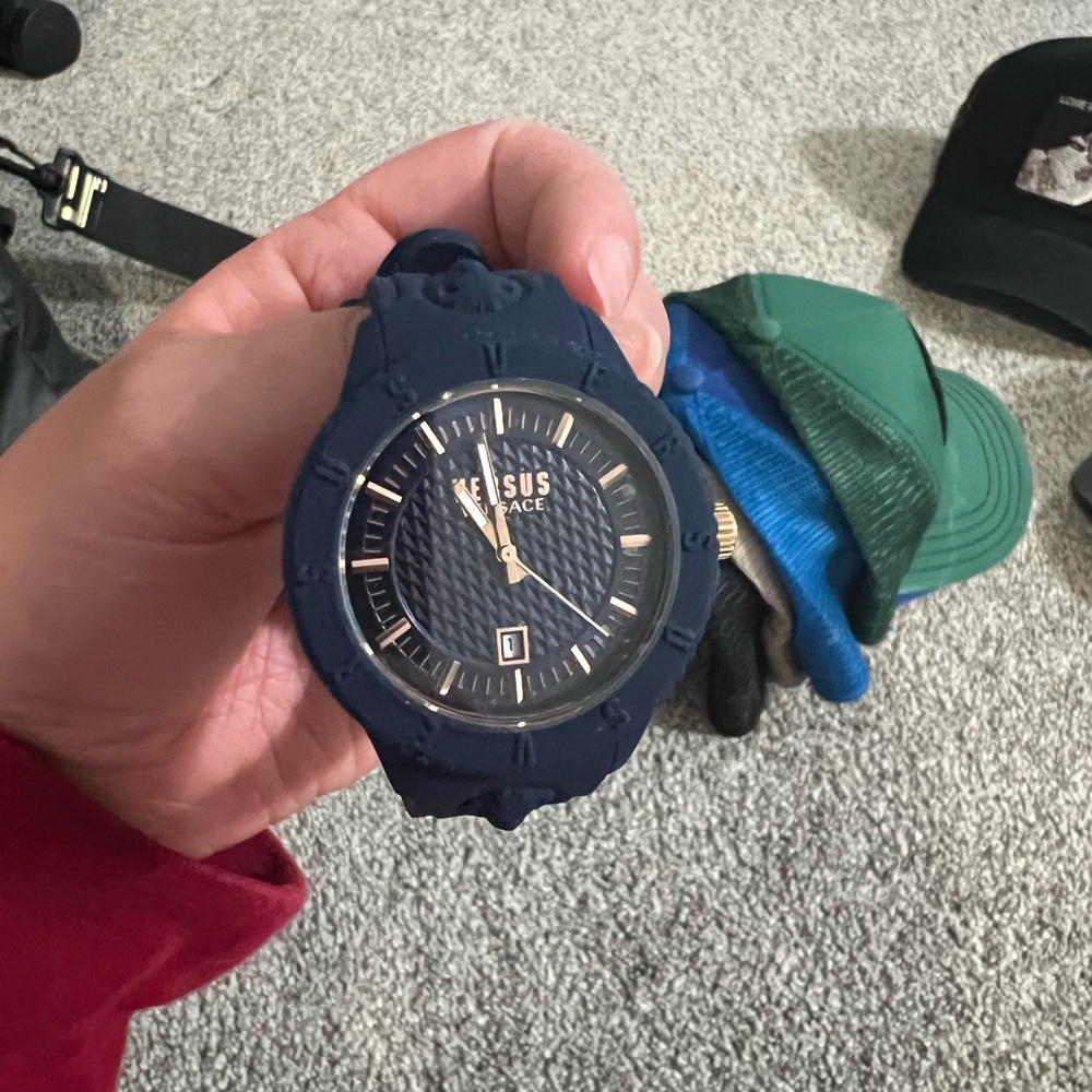 Versace Navy Blue Watch with Textured Dial